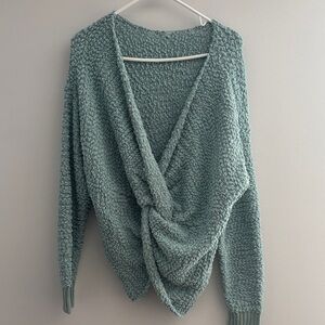 Kori  Twist Back Knot Sweater - Sage